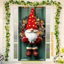 1 buc. Coroană de ușă gnome festive 2D plată de Crăciun, material poliester, nu necesită electricitate, decor de perete de sărbători pentru interior/exterior pentru casă și petrecere