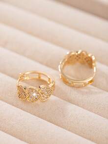 1 Pair Fashion Heart-Shaped Cubic Zirconia Earrings For Women, Suitable For Daily Wear, Also Can Be Given As Gifts To Family And Friends, Christmas And New Year Gifts - Multicolor - View 3