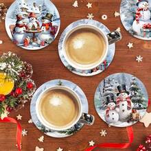 4 piezas/8 piezas Posavasos con tema navideño, almohadillas absorbentes con estampado navideño, tapetes para café, posavasos para cocina, mesa, habitación, decoración de bar, regalos navideños