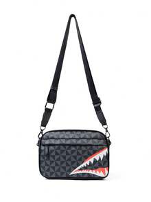 New Arrival Men's Cool Windmill Shark Mouth Messenger Bag, Casual Large Capacity Youth Gift Square Crossbody Bag, Geometric Pattern Street Style Versatile Small Sling Bag - Multicolor - View 5