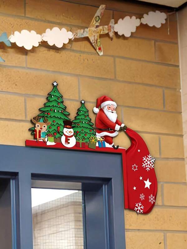 1 قطعة إطار باب خشبي جديد وإبداعي للزينة، ديكور أجواء عيد الميلاد، بتصميم سانتا كلوز