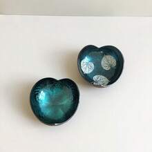 1 pieza Artesanía de cáscara de coco hecha a mano, bandeja de exhibición de joyería, bandeja organizadora para sala de estar/escritorio, bandeja con forma de corazón, bandeja de plantas de cáscara de coco natural