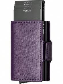 VULKIT Portatarjetas de crédito con bloqueo RFID de piel automático plegable delgado con clip de dinero doble para hombres y mujeres - Café exprés - Ver 13