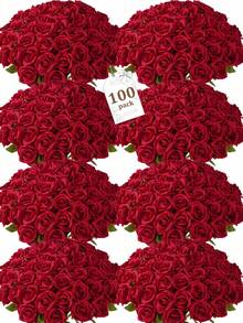 100 Pcs  Artificial Roses In Bulk, Fake Velvet Silk Burgundy Roses Realistic Red Roses For Wedding Centerpieces Flower Arrangement Home Decor (100, Burgundy) - Burgundy - View 10