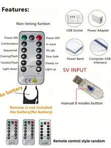1条300/200/100 LED窗帘灯串，带遥控器，8种模式，尺寸298.7*298.7/201/100厘米，USB供电，USB连接方便，金属窗帘灯装饰，卧室照明 - 白色 - 查看 12
