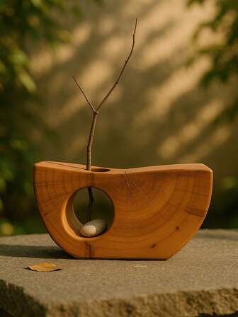 1pc Outdoor & Garden Creative Hollow Art Vase, Imitation Wood-Texture Decorative Flower Pot Style, For Garden Path / Yard / Terrace / Balcony Styling, Good For Small Dried Flower Bouquet, Photo Display,Bestiriend Gifts Gift For Woman Winter Gift