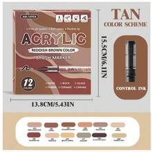 12 لون من أقلام الطلاء الأكريليك، بطرف فرشاة، بنظام حبر سائل مباشر، للقماش والصخور والزجاج والخشب والورق والقرع، لوازم فنية للأعمال اليدوية DIY - متعدد الألوان - مشاهدة 14