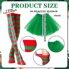 3件套圣诞服装：帽子、绿色连衣裙、条纹长帽 - A - 查看 2