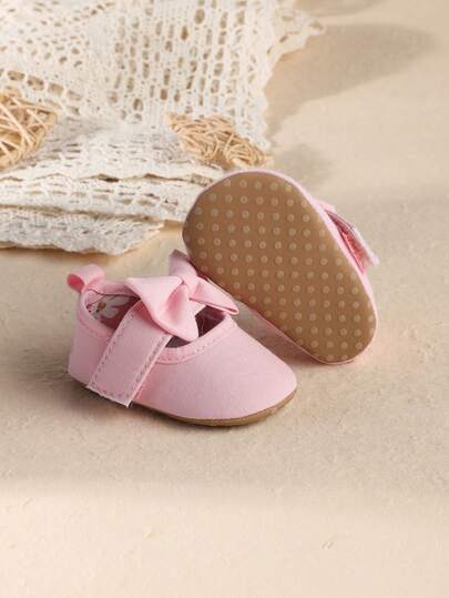 0-3-5 Months Infant Girl Solid Color Cute Princess Shoes, Suitable For Spring & Autumn Indoor And Outdoor