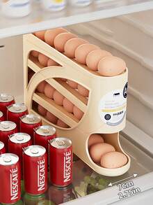 1/2 件 4 层滚动鸡蛋架 - 节省空间的侧门设计，最多可容纳 30 个鸡蛋，表面光滑，手柄方便，适用于厨房和冰箱储存 | 现代厨房配件 | 耐用的塑料材质。[注意：请参考第二个产品尺寸图以了解放置鸡蛋的正确方法，因为这样可以让鸡蛋有序地滚下来。]