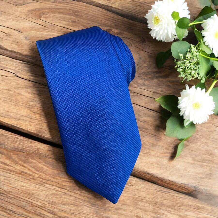 Solid Color Striped Men's Tie With Quality Texture, A Must-Have For Weddings, Business And Formal Occasions - azul real - Ver 1