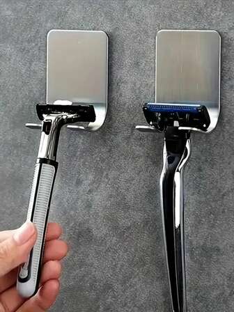 1 pezzo Supporto per rasoio senza foratura, design da parete nero durevole, adatto per il bagno, la casa e il dormitorio, può contenere razor e altri elementi essenziali per la cura, stile minimalista moderno, installazione senza pareti dannose, mantiene l'area del vanità vuota e vuota. Il e lo stile spediti Randomly.