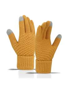 男童和女童冬季保暖手套，质地厚实温暖，有效抵御寒冷。适合骑行穿着，是触感针织羊毛手套。 - 彩色 - 查看 6