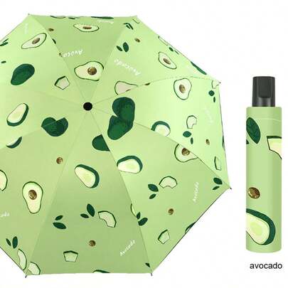 Cute Avocado Pattern Folding Umbrella, Sunny And Rainy Sunshade Manual Umbrella,Spring Summer Picks,Brides Maid Gifts,Room,Bedroom Decor,Beach,Travel,For Men,For Women,Vacation,Cute Stuff