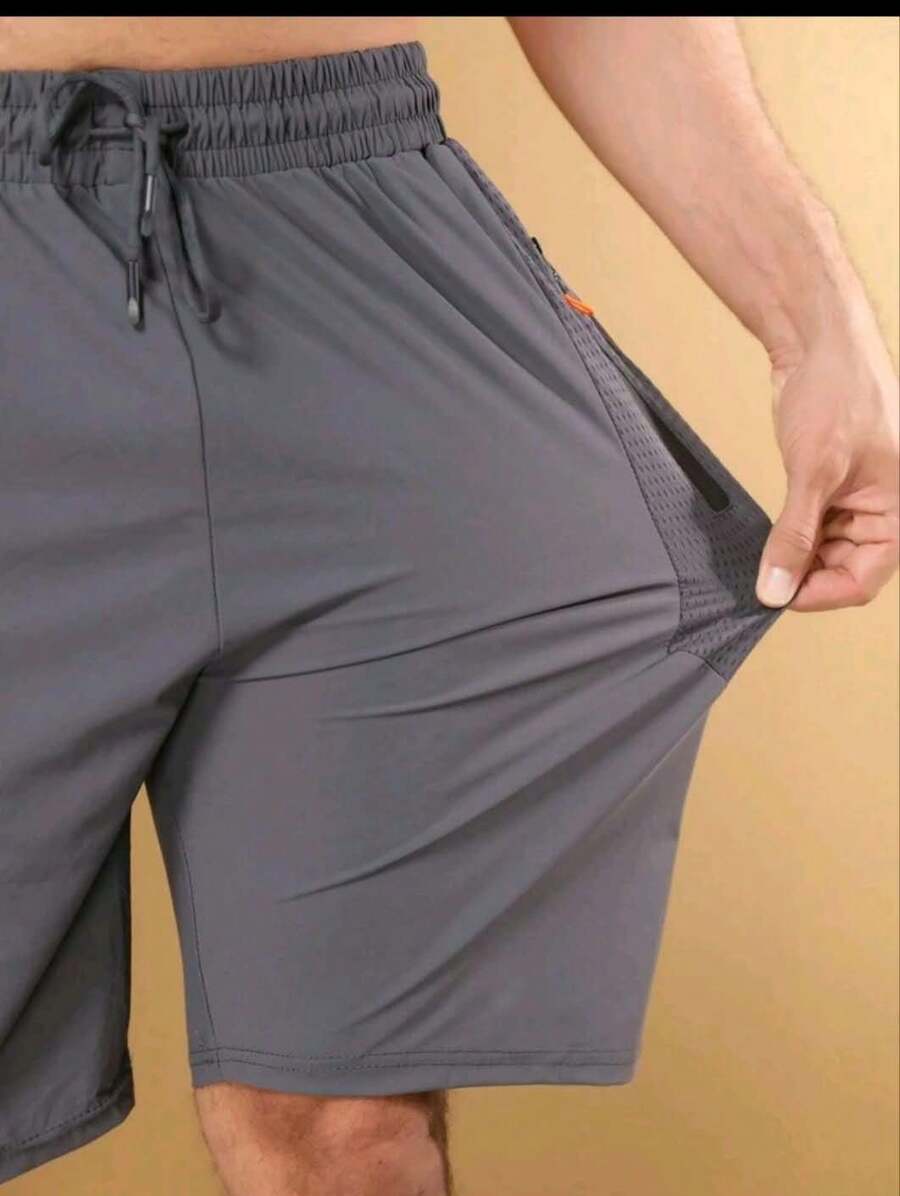 The Seller Recommends Men's Sports Shorts/Quick-Drying Fabric/Spandex/Quick-Drying/Zipper Pockets. - Xám - Xem 1