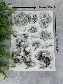 锦鲤莲花透明橡皮图章复古橡胶透明卡片专用唱片图案制作印章DIY剪贴簿照片杂志相册装饰印章 - 黑色 - 查看 4