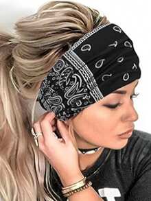 1pc Unisex Wide Elastic Headband, Solid Color Sport & Yoga Sweat Absorbent Head Wrap Halloween