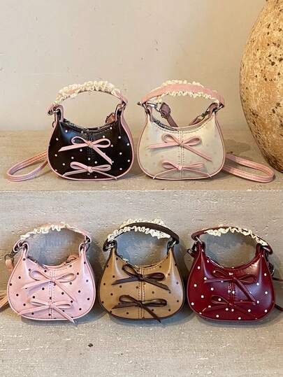 1 geantă drăguță, geantă mini cu buline, geantă cu fluture în culori contrastante, geantă cu fermoar, geantă cu ruj, portofel pentru monede, geantă crossbody