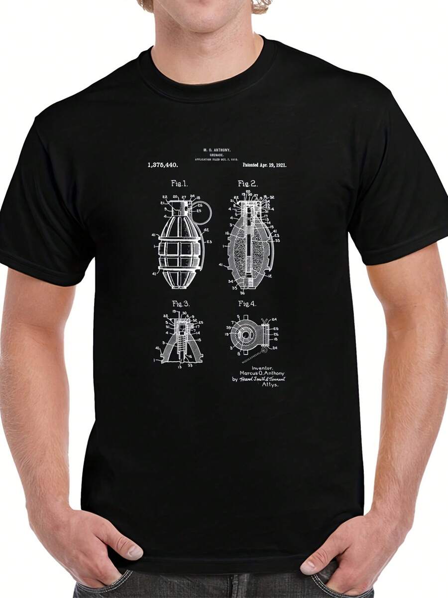 1921 D Grenade Military Patent Blueprint T-Shirt - 款式25 - 查看 1