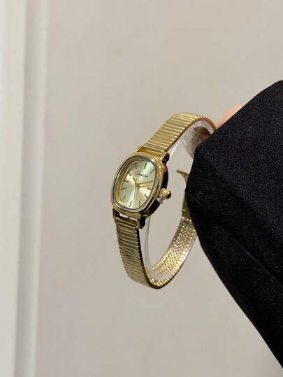 1pc Vintage Luxury Gold/Silver Color Petite Women Bracelet Watch, Fashionable Minimalist Elegant Quartz Watch, Suitable For Daily Wear, Birthday Gift