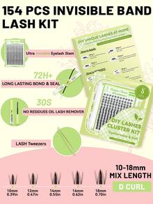 154Pcs D Curl SZY Fairy Lash Clusters Kit Manga Lash Extension KitEyelash Extension Kit Wispy Natural Invisible Band Lash Kit With Waterproof DIY Lash Extension Kit At Home(Fairy-D-10-18MIX) Makeup Cosmetic Lashcluster Natural Lash Clusters - Black - View 3