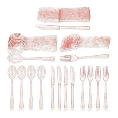 15/75/150pcs Rose Gold Salad Cutlery Set (Spoon/Fork/Knife), Salad Utensils, Dessert Utensils, Cake Utensils, Pasta Utensils, Reusable And Washable, Suitable For Holidays, Picnics, Family Gatherings, Weddings, Parties, Valentine's Day Decor, Team Building And Other Occasions