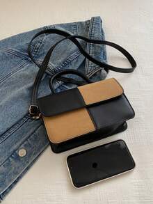 女士通勤单肩斜挎方形包，时尚大容量PU手提包 - 棕色 - 查看 6