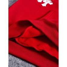 Unisex 100% Cotton Cross Print Hoodie Various Colors Streetwear - 紅色 - 查看 3