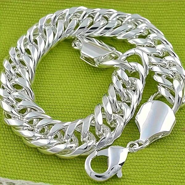 925 Silvery-Plated Chain Bracelet - Fashionable Accessory For Men & Women, Perfect For Parties & Weddings, 8inches