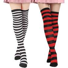 DAZCOS Striped Thigh High Socks Elastic Over The Knee Knit Stockings For Halloween Christmas Daily And Cosplay - 黑白+紅黑 - 查看 8