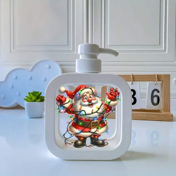 1 Peça Garrafa Dispensadora de Shampoo Recarregável com Formato de Papai Noel e Bomba Manual - Design de Papai Noel, Adequado para Banheiro, Cozinha e Viagem, Embalagem de Detergente e Sabonete Líquido, Recipiente Criativo para Loção, Dispensador de Sabonete para Viagem | Design Natalino | Plástico Durável, Dispensador de Shampoo Presente de Natal