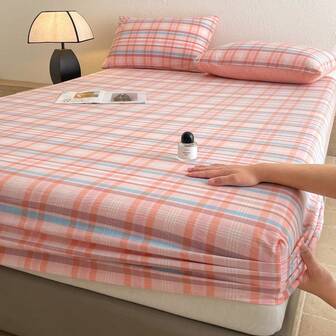 1pc Waffle Solid Color Fitted Sheet, Mattress Protector, Mattress Cover For Bed, Soft And Breathable, For All Size Bed -Twin, Full, King, Queen Size Sheet Deep Pocket Up To 11.8 Inch Home Textile Wrinkle-Free Better For Sleep, Machine Washable King Queen Full Twin Size