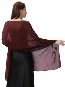 Luxury Faux Diamond High-Quality Lightweight Shawl, Shiny Sparkly Bohemian Polyester Fabric For Evening Party