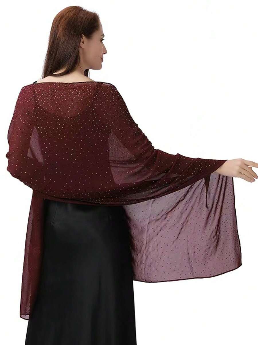 Luxury Faux Diamond High-Quality Lightweight Shawl, Shiny Sparkly Bohemian Polyester Fabric For Evening Party