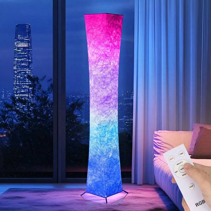 Modern RGB LED Floor Lamp With Control - Smart, Color-Changing Floor Lamp With Dimmer Switch, Compatible With Alexa/ Voice, For Living Room, Bedroom, Home Office - Ideal Gift For Birthdays, Valentine's, Housewarming - Energy-Efficient LED Bulb Included, Floor Lamp For Living Room, Designer Lamp, Lamps For Bedroom, Lamps For Living Room Floor, Crystal Floor Lamp, Living Room Lamp, Light For Living Room, Floor Lamp For Bedroom, Corner Floor Lamp, Floor Lampshade For Living Room - 51.18英寸*7.87英寸 - 查看 1