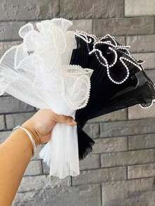 1pc Flower Wrapping Mesh Netting, Florist Packaging For Flower Bouquet, Pearl Wave Floral Wrapping Material, Rose Flower Mesh Veil, Mother's Day Gift Wrap, Decorative Gift Packaging Mesh Netting, Pink & White Flower Bouquet Decor, For Lover Or Mom, Party Supplies - Multicolor - View 5