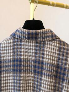 Giacca camicia in misto lana a quadri blu e bianchi per autunno inverno, silhouette taglie comode, disponibile in più taglie, elegante per strada e ufficio, top comodo e chic - Multicolore - Visualizzare 11