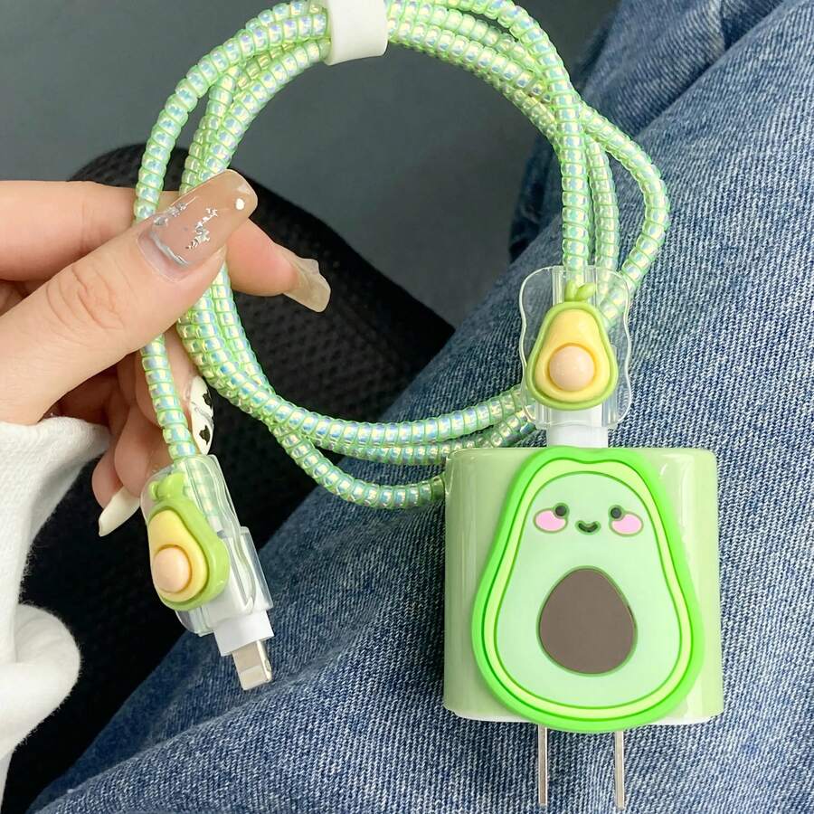 Funda protectora de aguacate compatible con iPhone 16/15/14/13, cable de carga, adecuado para cargador rápido de 18/20W - Avocado Color - Ver 1