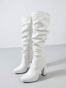 Botas de invierno para mujer, elegantes botas para damas, botas blancas, botas por encima de la rodilla, botas de mezclilla, botas con plataforma, zapatos de novia, botas de invierno, botas para mujer, botas de tacón grueso, botas de tacón súper alto, patrón de arruga aleatorio