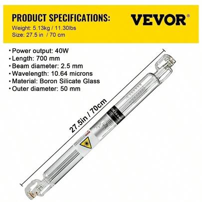 CO2 Laser Tube 40W/50W/60W/80W/100W/130W Glass Laser Tube Suitable For Laser Engraving/Cutting Machines