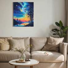 1pc Adult DIY Digital Oil Painting Kit, Polyester Canvas Starry Landscape Acrylic Painting, Frameless 19.68x15.74 Inches, Beginner Watercolor Painting Set, Home Decor, Ideal Gift For Friends - Multicolor - View 6