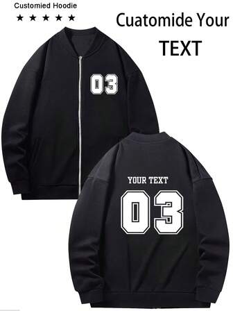 Sudadera con cremallera personalizada para mujer - Sudadera con cremallera personalizable y divertida, se puede imprimir tu texto, logotipo de equipo de baile, logotipo de uniforme de trabajo, patrón de clase escolar, sudadera con cremallera negra, otoño, se puede personalizar para familia, mascotas, amigos, bolsillo canguro de felpa con cordón