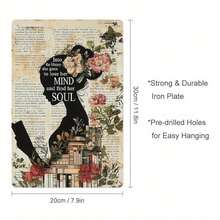 Book Lover Gifts Metal Sign - Girl Reading Book Vintage Metal Iron Tin Sign Into The Library She Goes To Lose Her Mind And Find Her Soul Retro Wall Decor Poster Home School Library Coffee Shop Club 12x8 Inch Wall Decor For Home Kitchen Bathroom Farm Garden Garage - 彩色 - 查看 3