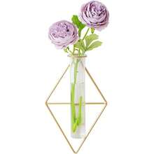 Nordic Wall VaseGold Geometric Vase Hanging Hydroponic Planter Wall-Mounted Metal Glass Tube Bud Vase Decorative For Centerpieces Wedding Home Decor Gold 4 - 金4 - 查看 2