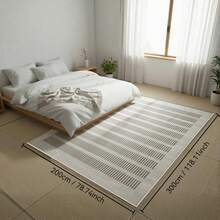 1PC Machine Washable Large - Size Modern White And Brown Striped Pattern Area Mat Rug Indoor Living Room Decorative Rug With Stylish White And Brown Striped Pattern Design Durable Easy Clean Floor Mat For Home Decoration Kitchen Rug