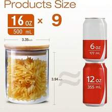 9 Glass Jars With Airtight Bamboo Lids, 16 Ounces 500 Ml Wide-Mouth Transparent Glass Food Storage Containers, Labeled Glass Kitchen Jars, Which Can Put Nuts, Coffee Beans, Seasonings, Biscuits. Christmas Gifts, Halloween Gifts - Bộ 9 món - Xem 10