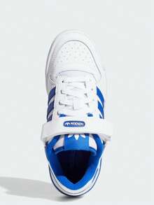 阿迪达斯 (ADIDAS) Adidas Originals FORUM Low J 复古款，轻便耐穿，防滑低帮滑板鞋，白蓝配色，经典魔术贴运动滑板鞋，儿童款 - 藍白色 - 查看 9