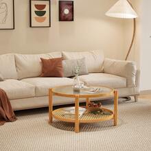 2-Tier Rattan Coffee Table / Modern Round Coffee Table For Living Room / With Glass Top And PVC Rattan Storage Shelf / Suitable For Living Rooms And Offices,Natural - Màu sắc tự nhiên - Xem 2
