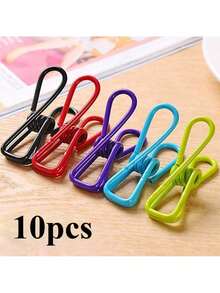 10 Windproof Multi-Purpose Metal Clips - Non-Slip, Strong Grip, Various Colors, Food Bag Sealing Clips, Clothes Drying Rack - 彩色10pc - 查看 9
