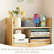 Bookshelf Desktop Storage Rack Small Desk Bookshelf Double Layer Wooden Bookcase Office Supplies Storage Rack Suitable For Home Office Kitchen - As Pic - View 5